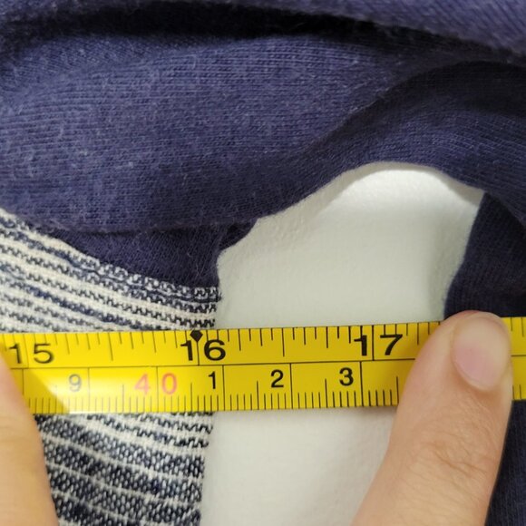 9-H15 StCL Anthropology Navy Blue Striped Shirt Roll Tab Sleeves Pockets XS - Picture 13 of 13